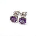 Round Cut Bezel Set Amethyst White Gold Studs