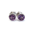 Round Cut Bezel Set Amethyst White Gold Studs