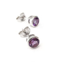 Round Cut Bezel Set Amethyst White Gold Studs