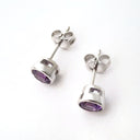 Round Cut Bezel Set Amethyst White Gold Studs