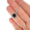 Round Cut Black Diamond Pendant with White Diamond Halo