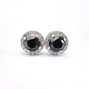 Round Cut Black Diamond Studs with White Diamond Halo