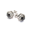Round Cut Black Diamond Studs with White Diamond Halo