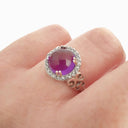 Round Cut Cabochon Amethyst and Diamond Ring