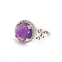 Round Cut Cabochon Amethyst and Diamond Ring