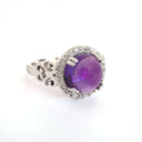 Round Cut Cabochon Amethyst and Diamond Ring