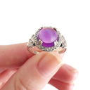 Round Cut Cabochon Amethyst and Diamond Ring