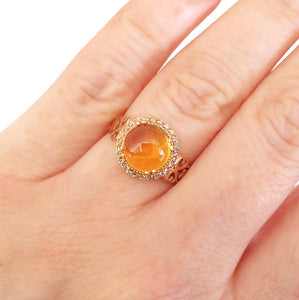 Round Cut Cabochon Citrine and Diamond Rose Gold Ring 6