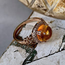 Round Cut Cabochon Citrine and Diamond Rose Gold Ring
