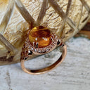 Round Cut Cabochon Citrine and Diamond Rose Gold Ring