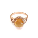Round Cut Cabochon Citrine and Diamond Rose Gold Ring 6