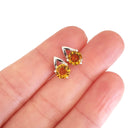 Round Cut Citrine Open V White Gold Studs