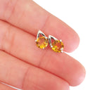 Round Cut Citrine Open V White Gold Studs