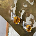 Round Cut Citrine Open V White Gold Studs