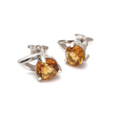 Round Cut Citrine Open V White Gold Studs