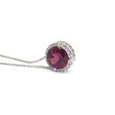  Round Cut Grape Garnet Diamond Halo Pendant
