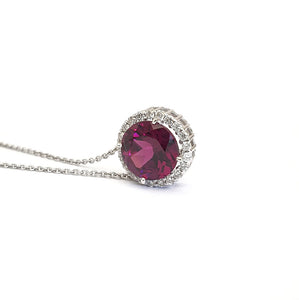  Round Cut Grape Garnet Diamond Halo Pendant