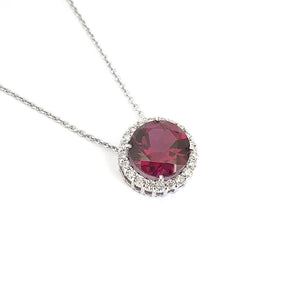  Round Cut Grape Garnet Diamond Halo Pendant