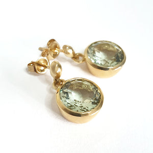   Round Cut Green Amethyst and Yellow Gold Earrings