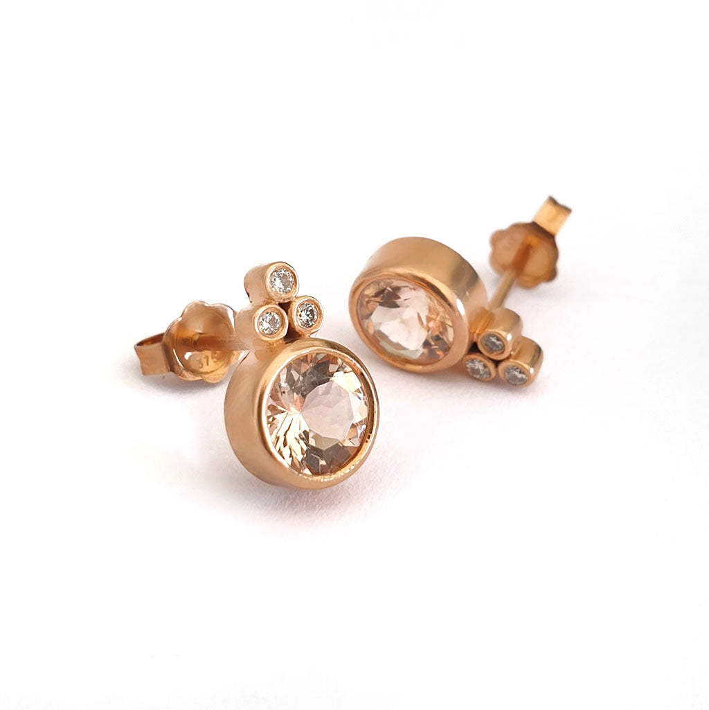 Round Cut Morganite Earrings with Trilogy Accent