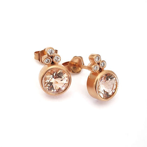Round Cut Morganite Earrings with Trilogy Accent