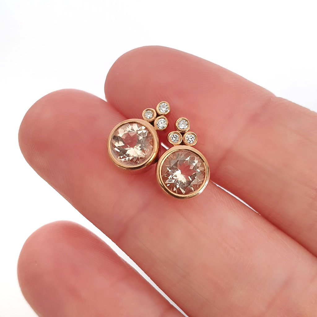 Round Cut Morganite Earrings with Trilogy Accent