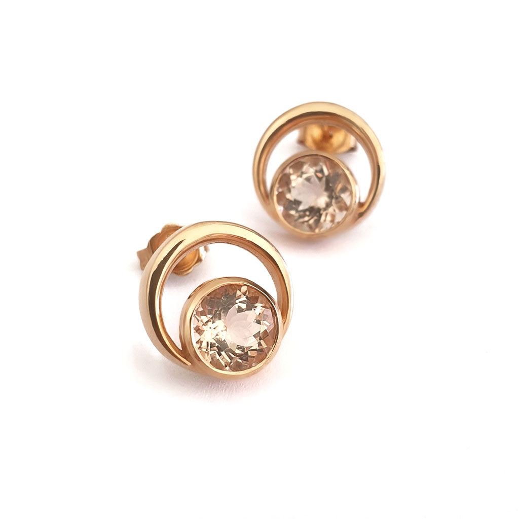 Round Cut Morganite and Rose Gold Earrings