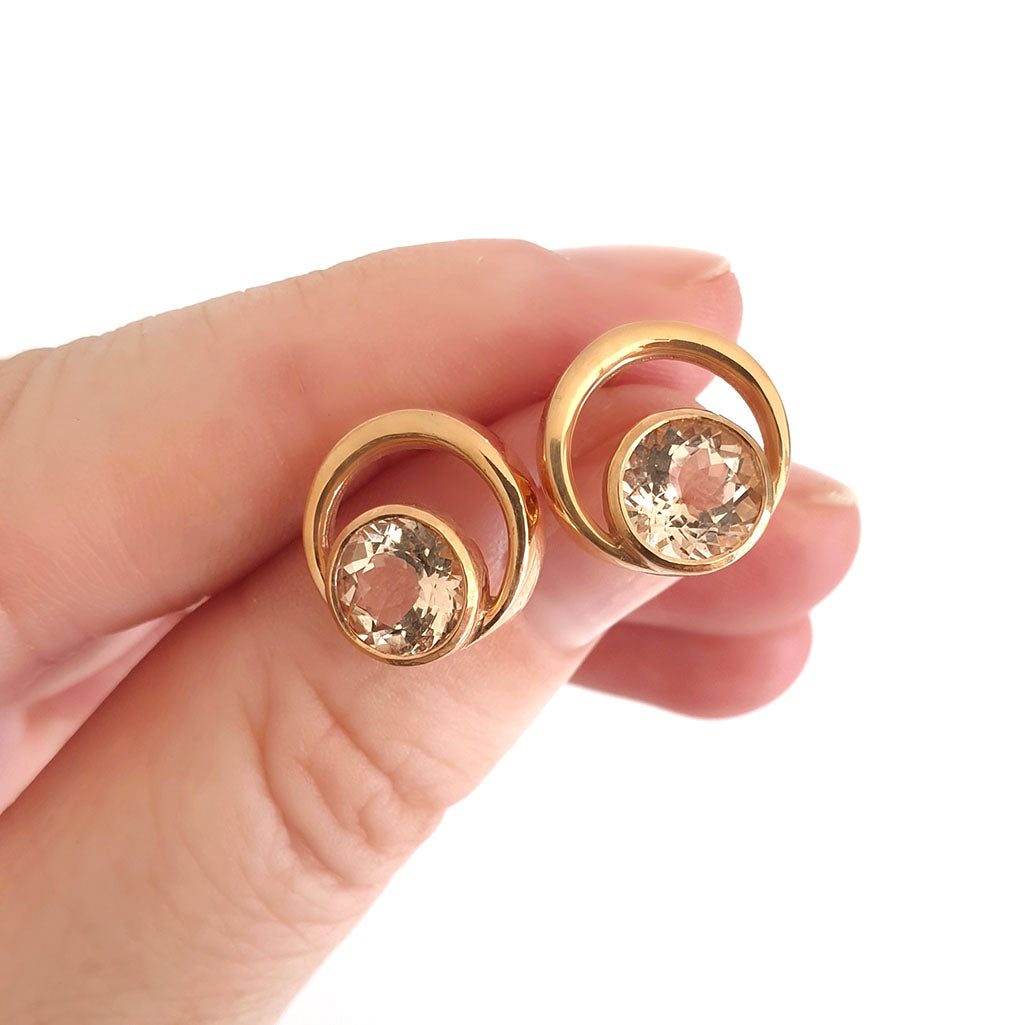 Round Cut Morganite and Rose Gold Earrings
