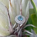 Round Double Halo Diamond and Aquamarine Ring