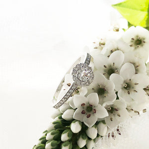 Round White Diamond Cluster and Diamond Band Engagement Ring and Diamond Band Wedding Set
