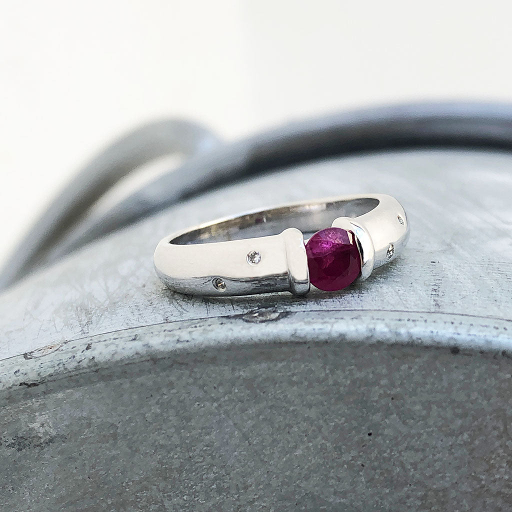 Ruby And Diamond Sprinkled Shoulder Ring