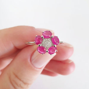 Ruby Flower and Diamond Ring
