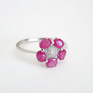 Ruby Flower and Diamond Ring