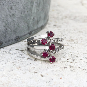 Ruby, Diamond and White Gold Multiband Ring