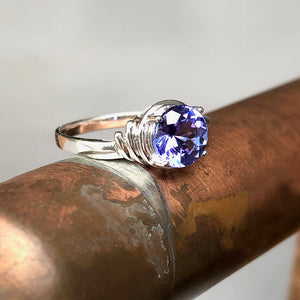 Ruched Shoulder Tanzanite and Diamond Ring