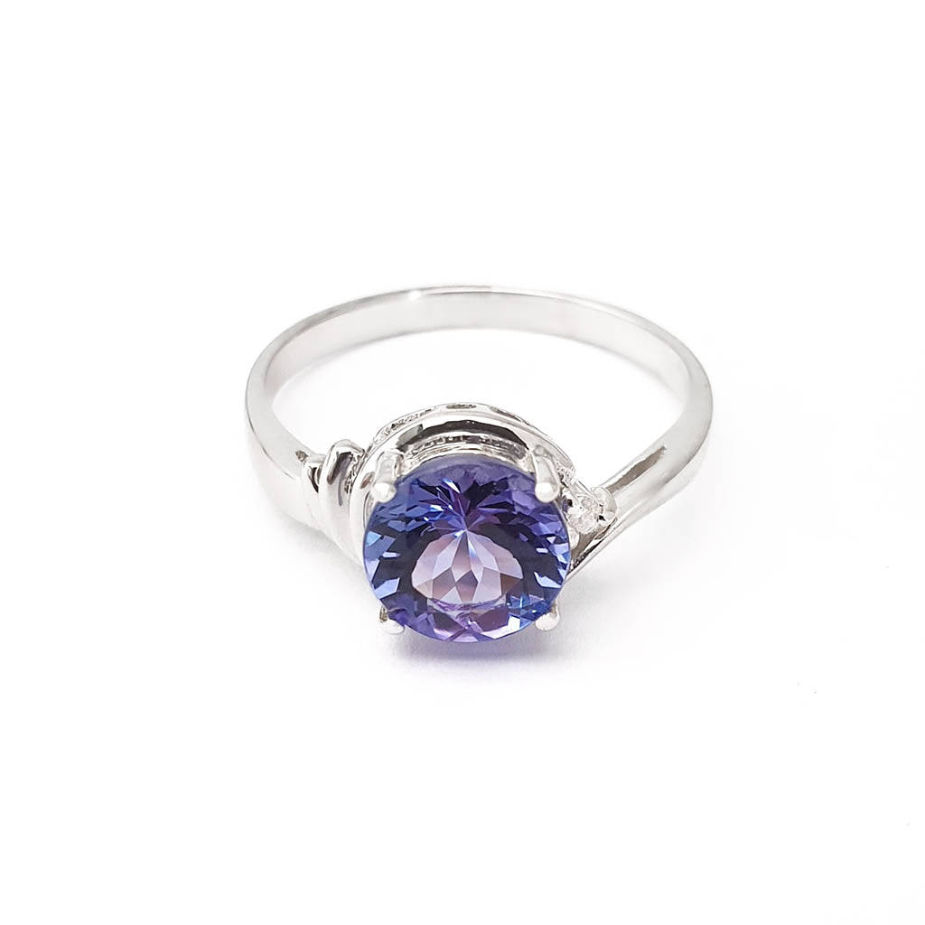 Ruched Shoulder Tanzanite and Diamond Ring