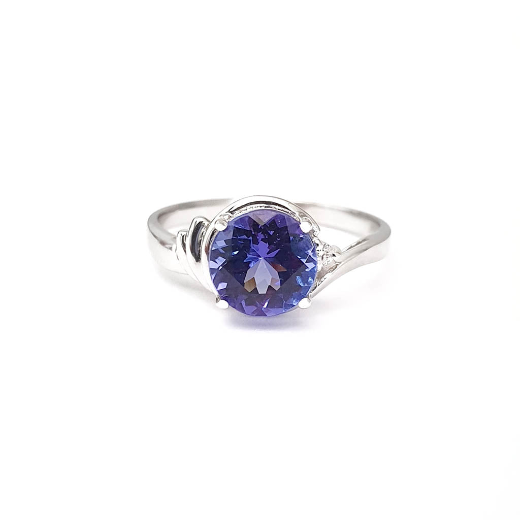 Ruched Shoulder Tanzanite and Diamond Ring