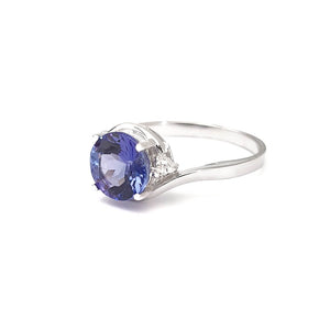 Ruched Shoulder Tanzanite and Diamond Ring