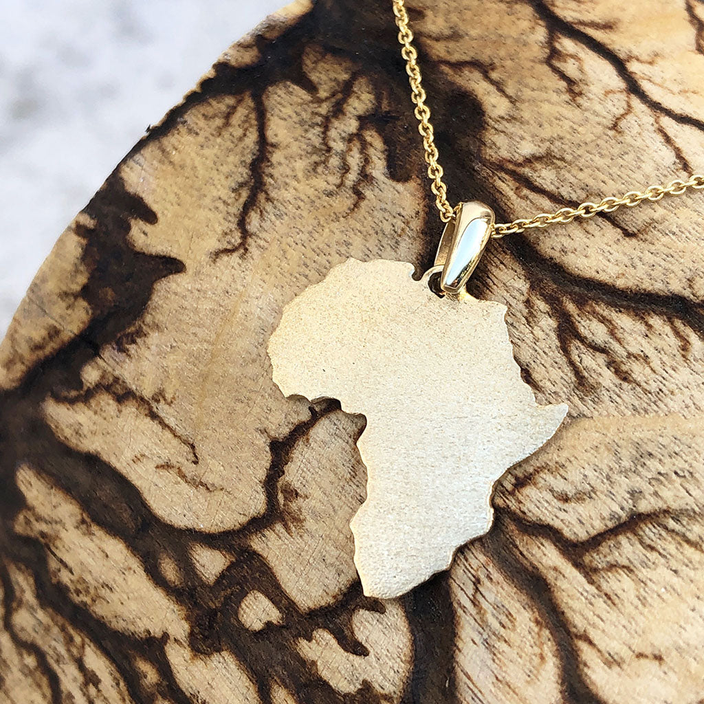 Sandblasted Map of Africa Yellow Gold Pendant