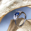 Sapphire with Open Diamond Leaf Shoulder Ring