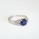 Sapphire with Open Diamond Leaf Shoulder Ring
