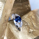 Sapphire with Open Diamond Leaf Shoulder Ring