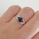 Sapphire with Open Diamond Leaf Shoulder Ring