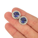 Scintillating Tanzanite and Double Diamond Halo Earrings