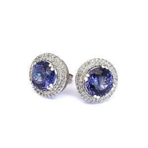 Scintillating Tanzanite and Double Diamond Halo Earrings