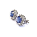 Scintillating Tanzanite and Double Diamond Halo Earrings