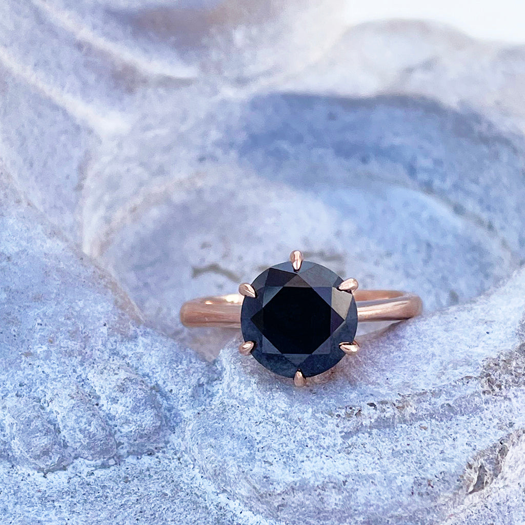 Show Stopping Cat Claw Solitaire Black Diamond Rose Gold Ring