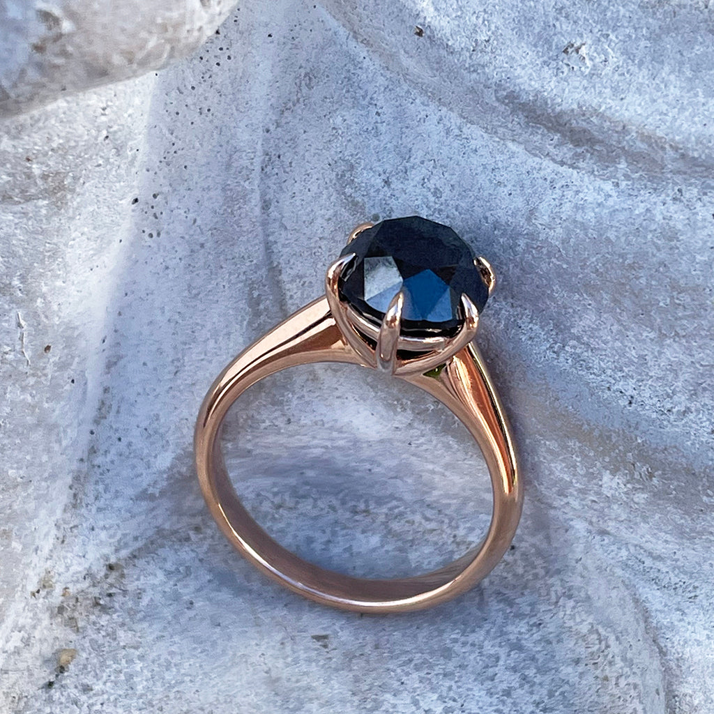 Show Stopping Cat Claw Solitaire Black Diamond Rose Gold Ring