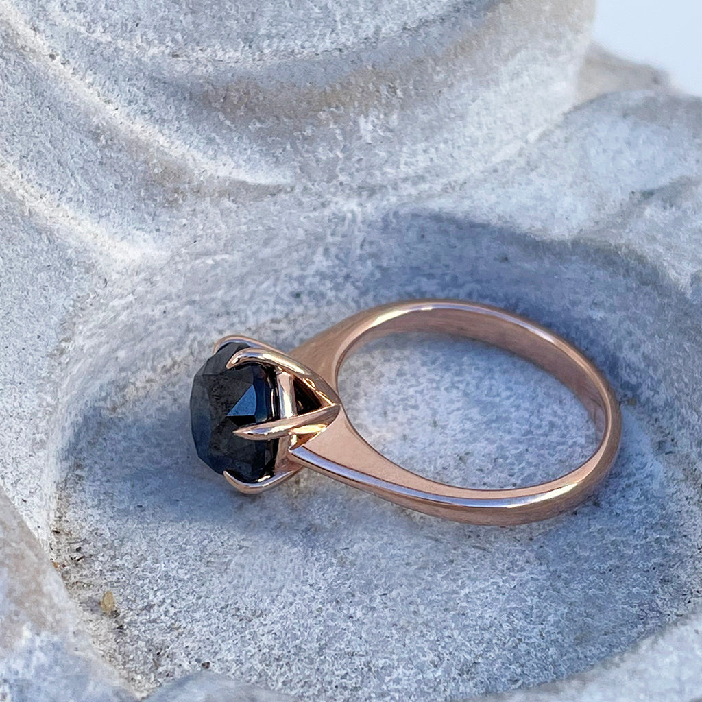 Show Stopping Cat Claw Solitaire Black Diamond Rose Gold Ring
