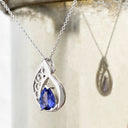 Side Filigree Pear Cut Tanzanite White Gold Pendant